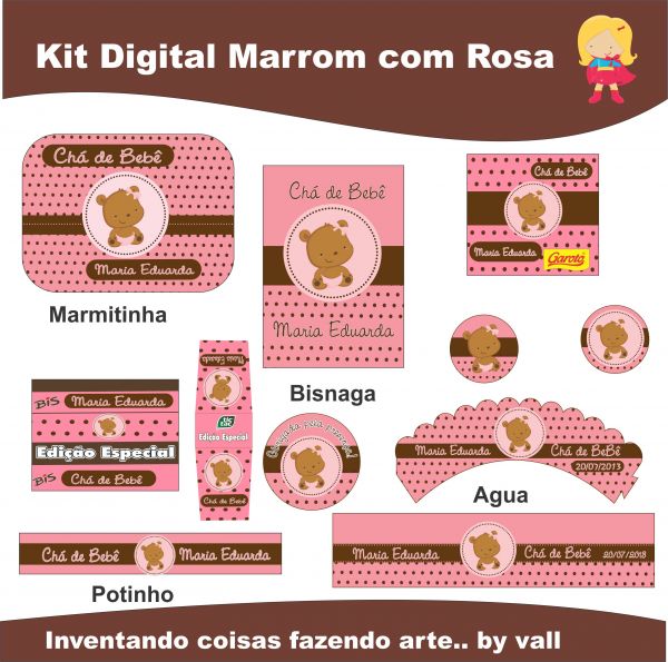 KIT FESTA  URSA MARROM COM ROSA